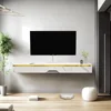 Floating TV Shelf with Drawers, 66'' Wall Mounted Wood Floating TV Console Entertainment Media Shelf TV Wall Unit(White) 2