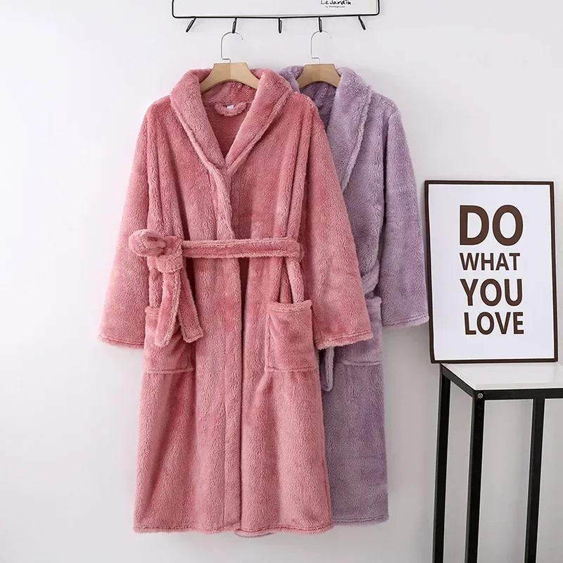 Women Dress Women Sleepwear Sleepwear Pajamas Cotton Bathrobe winter thickened flannel pajamas for lovers men's and women's warm bathrobes household clothes robes bath robe