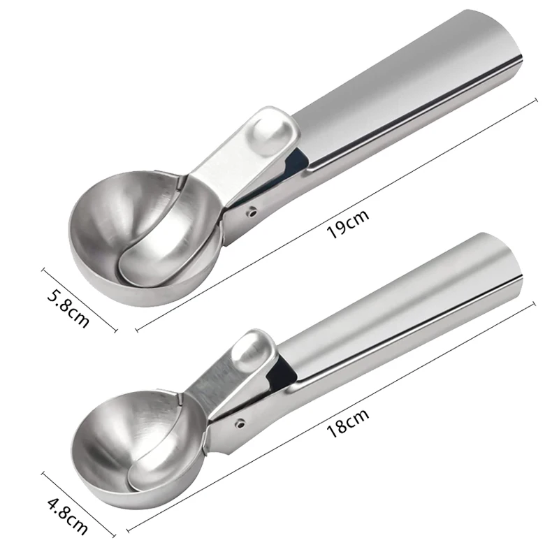 Ice Cream Scoop Stainless Steel Ice Cream Spoon Metal Kitchen Icecream Scooper Melon Fruit Baller Cookie Spoon Kitchen Gadgets