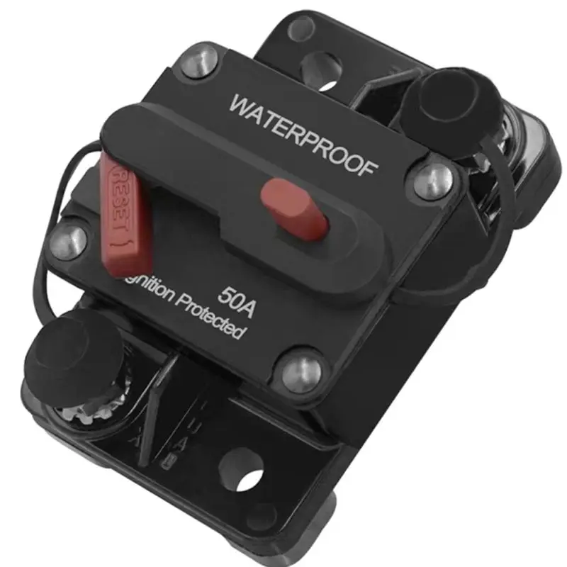 Disjoncteur Réinitialisable 50A 12-48V DC Étanche – Fusible Manuel Auto-Récupérateur Pour Voiture, Bateau, Camping-Car (50A)