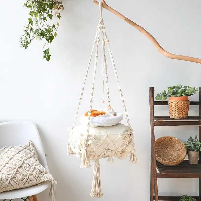 New Pet Hammock Cat Swing Hand Woven Cotton Rope Cats Hanging Basket Kitten Hanging String Den Indoor Pend Nest Pets Supplies 2