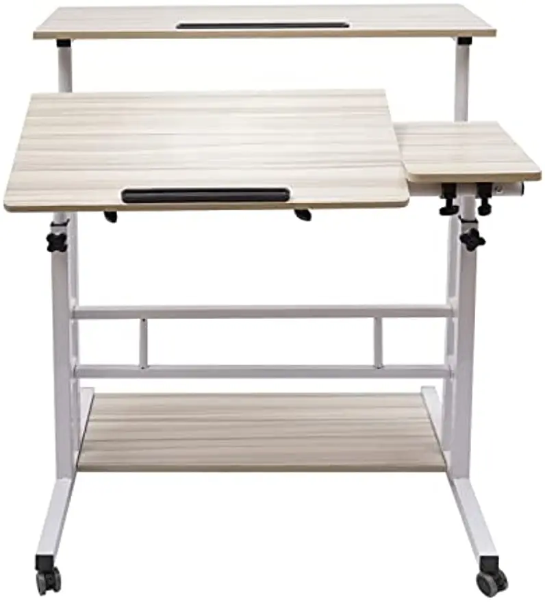 White Mobile Stand Up Desk Adjustable Laptop with Wheels 4 in 1 Rolling Table Home Office Table Standing 2