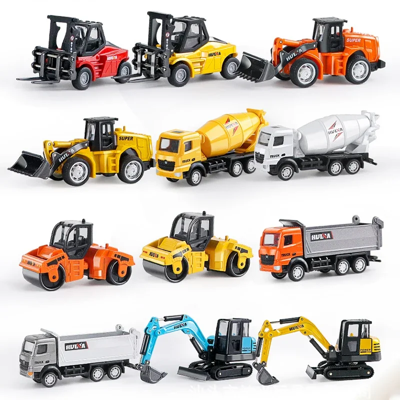 HUINA Mini 1/80 Alloy Excavator Bulldozer Dump Truck Road Roller Diecast Engineering Car Model Collection Construction Vehicle