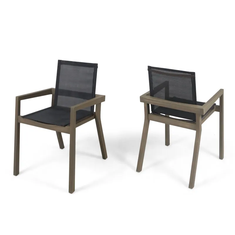 DINING CHAIR,Set of 2,Teak Frame+ Beige Textile  Their combination of sturdy construction, sleek beige mesh 2