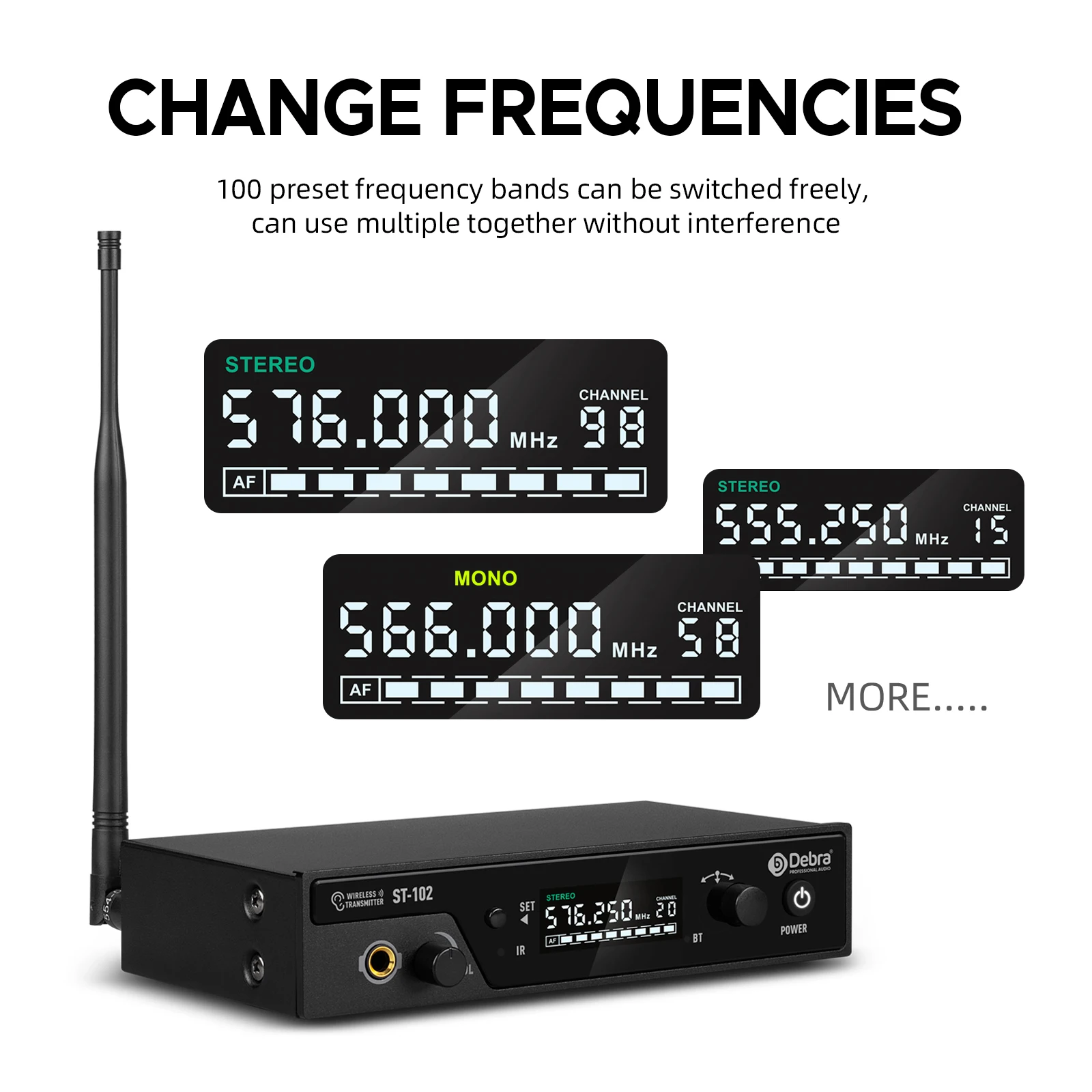 Debra ST-102 Stereo In-Ear Wireless Monitoring System Professional 530~580MHz Fr