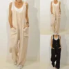 Women Casual Loose Cotton Linen Solid Pockets Jumpsuit Overalls Wide Leg Cropped Pants Jumpsuits for Women 1