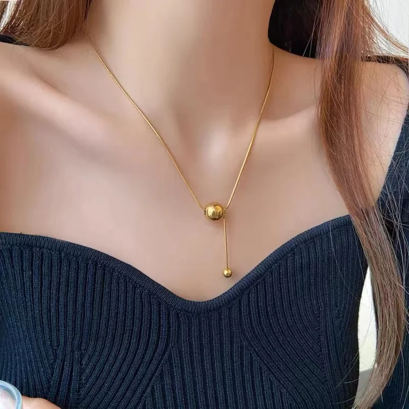 Edelstahl Y-förmige Lariat-Halskette für Damen, verstellbare Kugelkette mit Schlangenmuster, vergoldete Quasten-Halskette, Alltagsgeschenk – Detail 10