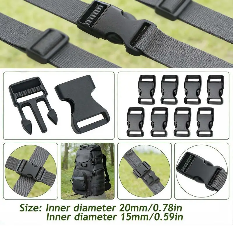 4010개 15mm/20mm 검정색 플라스틱 사이드 릴리스 버클 곡선형 낙하산 팔찌 DIY 웨빙 칼라 야외 캠핑용