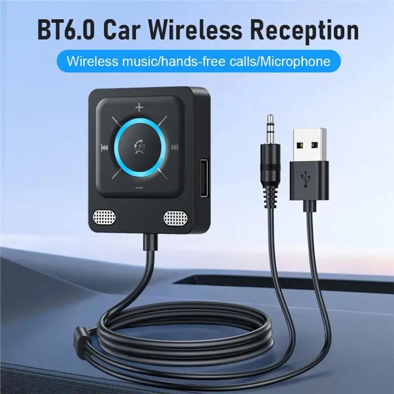 B03B-무선 블루투스 6.0 차량용 어댑터 듀얼 마이크 USB 3.5Mm AUX 어댑터 블루투스 수신기