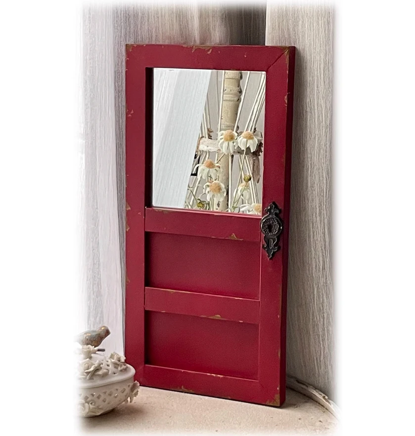 

Door Shaped Hanging Distressed Wood Frame Farmhouse Vintage Ornate Mirror Wall Decor Living Room