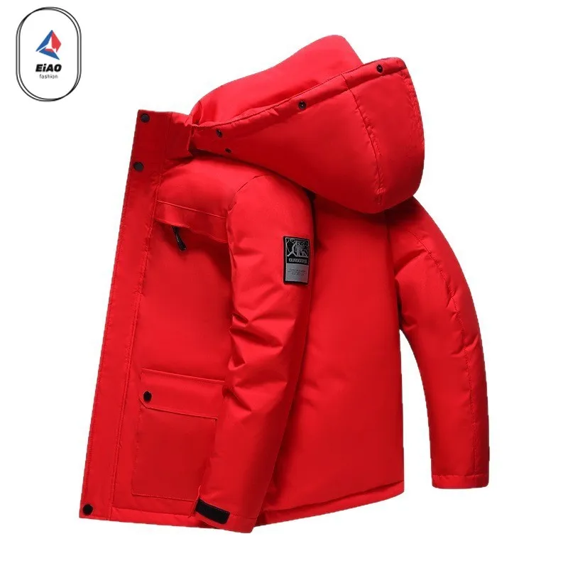EIAO Outdoor Ski White Duck Down Parka Men Wome Winter Fashion Multi-Pocket Down Jacket Hiking Windproof Fur Collar Puffer Coat