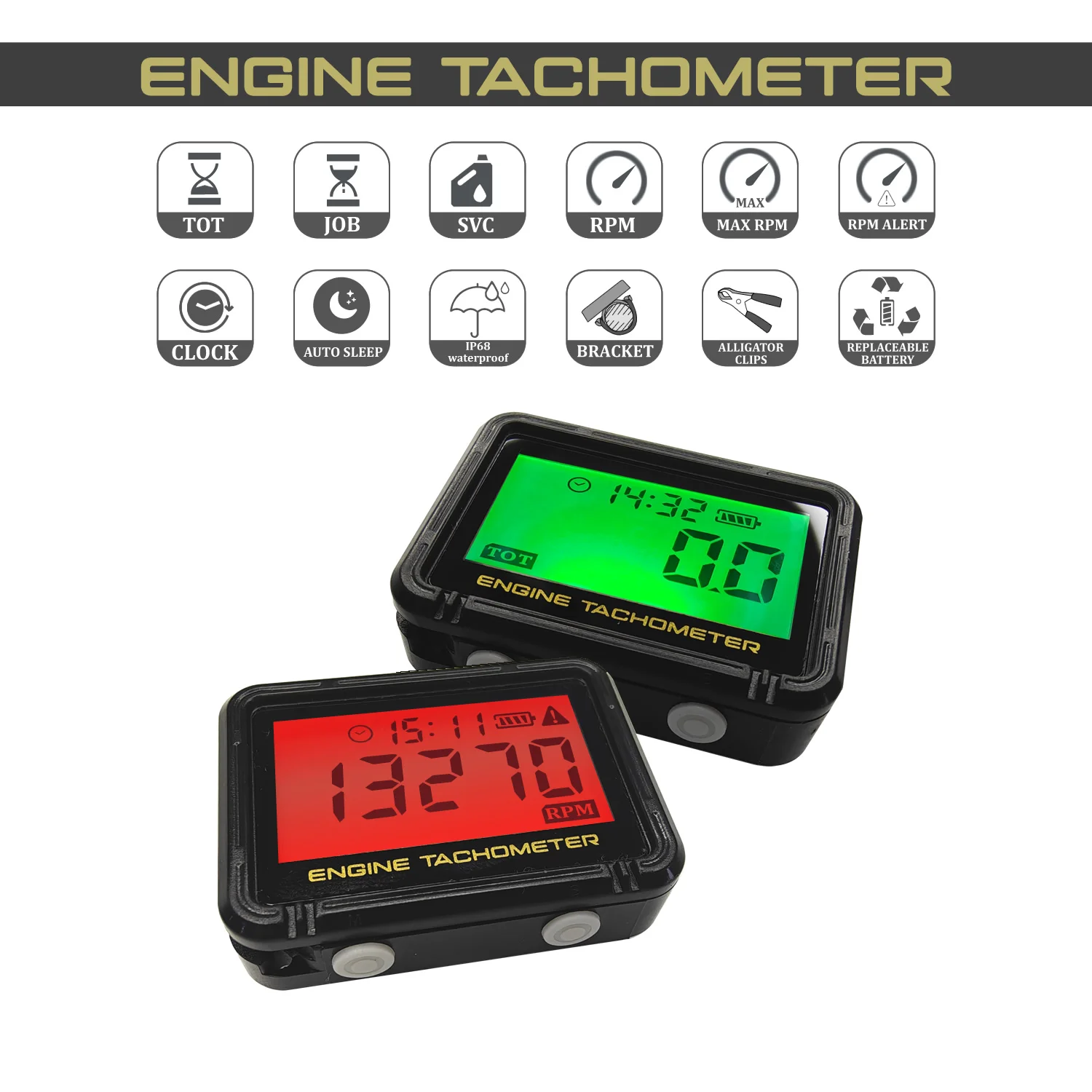 engine tachometer tachometer gauge tachometer meter Waterproof Digital Big Screen Engine Tachometer Motorcycle Multifunction Tach Hour Meter RPM SVC Clock For Boat Moto With Clip