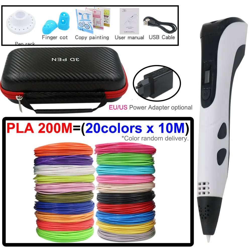 3D Pen for Kids 3D Printing Pen with LED Screen with 200M PLA and Power  Adapter and Storage Box Christmas Birthday Gift for Kids - AliExpress