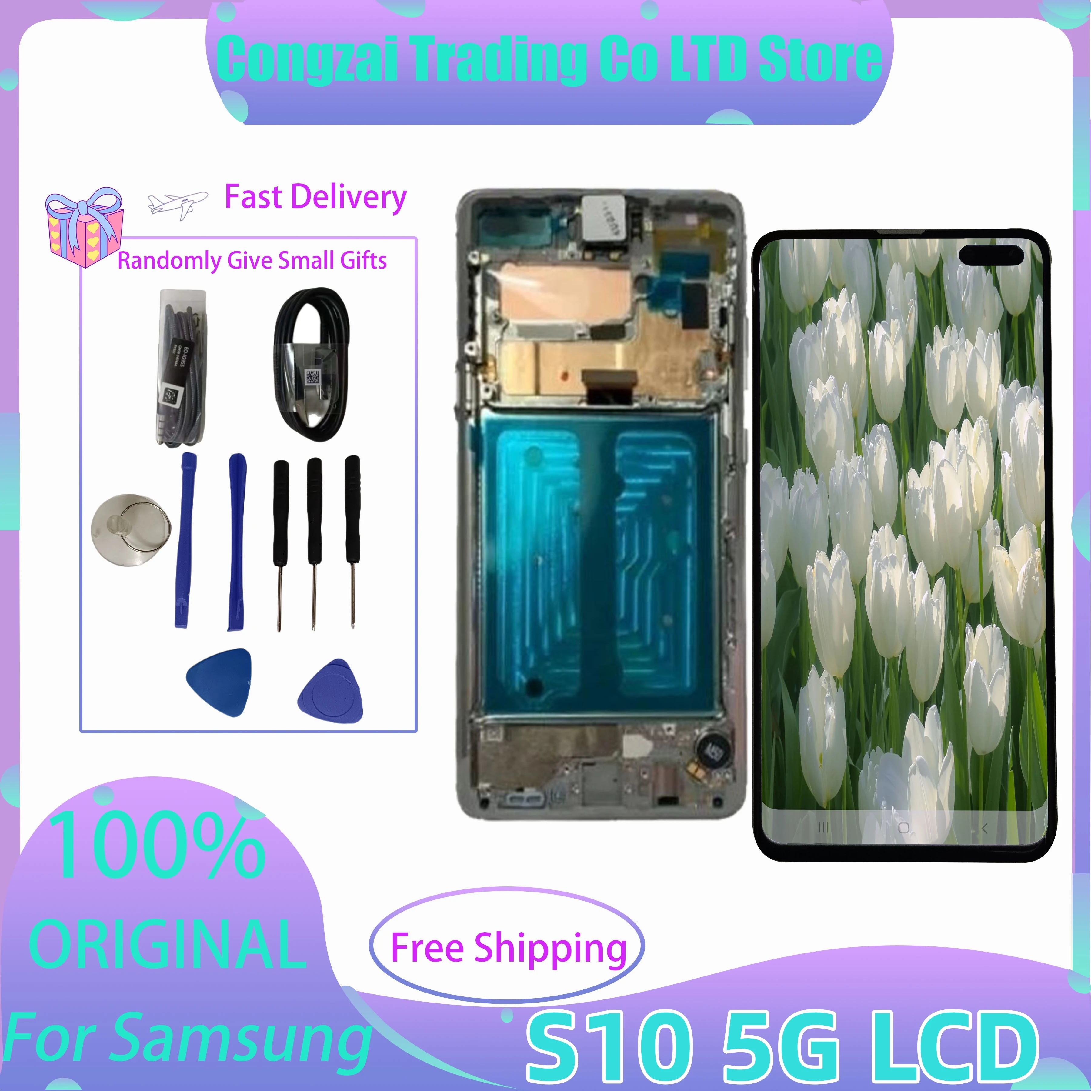 

100% Original 6.7'' Super Amoled Display For Samsung Galaxy S10 5g G977 G977f G977u LCD Touch Screen Digitizer Replacement Panel