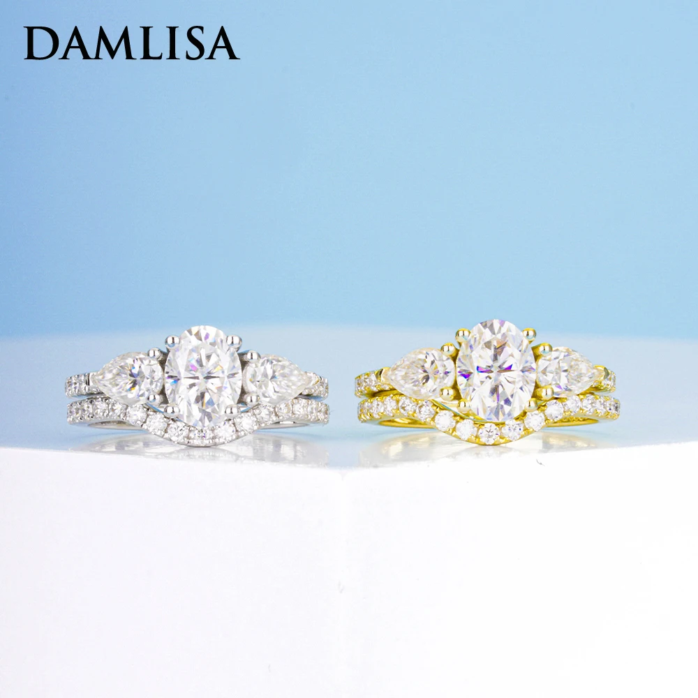 

DAMLISA 1.5ct Oval Cut Three Stones Moissanite Bridal Ring Set D Color Wedding Band 925 Sterling Silver Rings Jewelry Wholesale