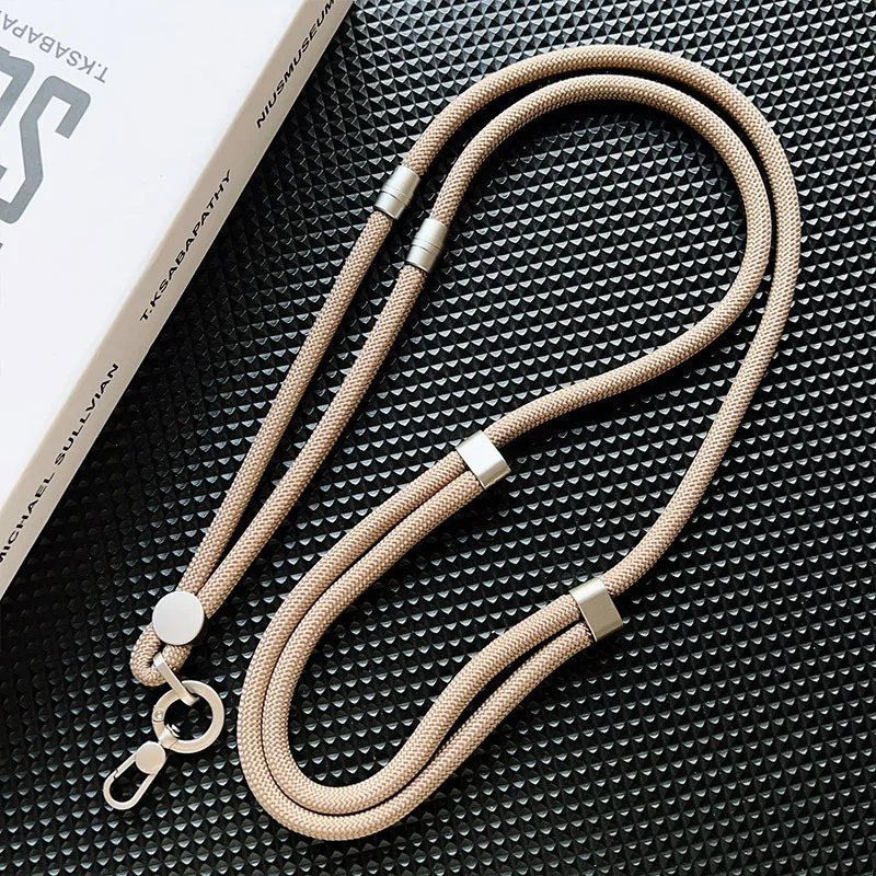 Elegant Silver Adjustable Crossbody Lanyard with Double Buckle and Wrist Strap