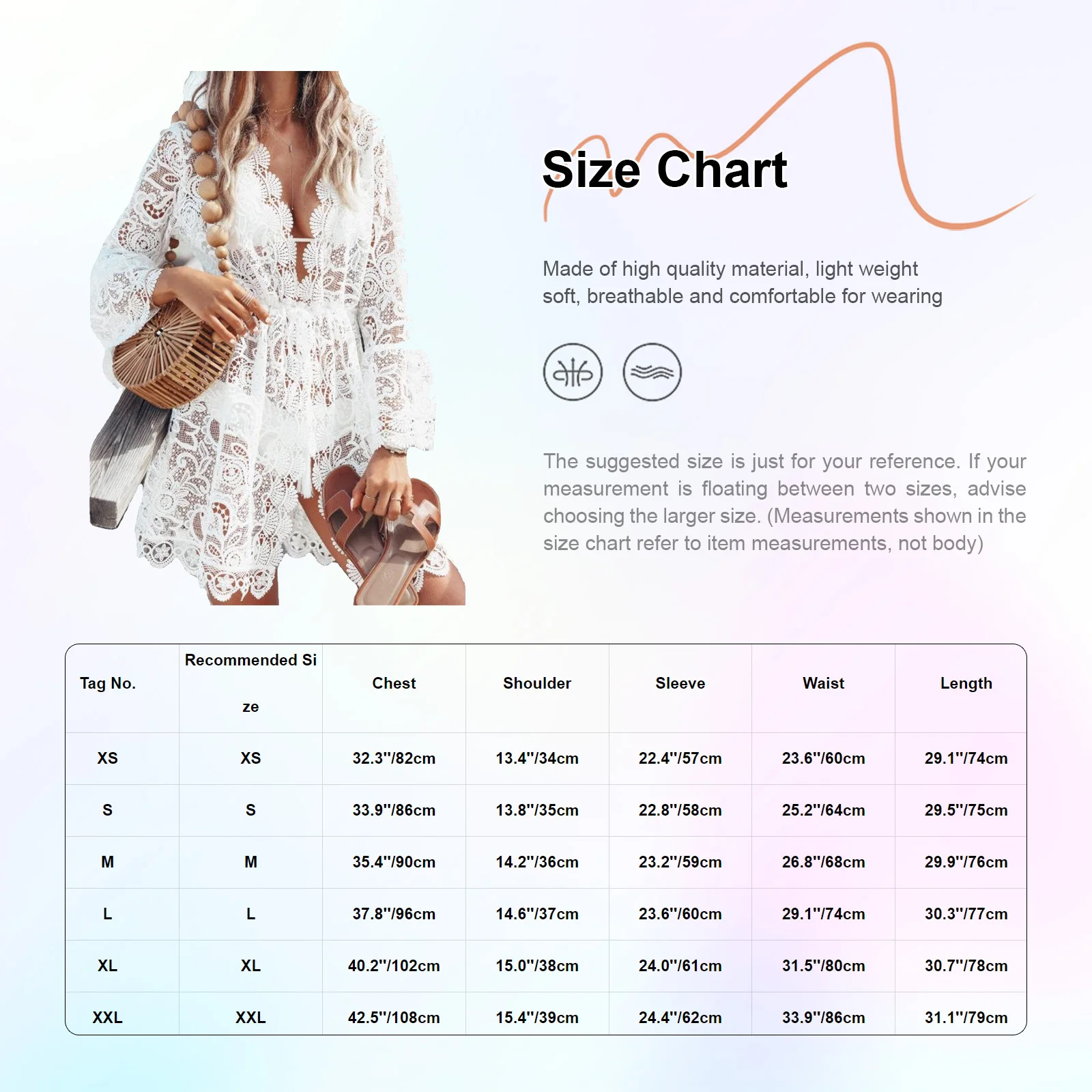 Women Beach Bikini Cover-Ups Dress Plunging V Neck Long Sleeve See Through Lace Dress Above Knee Dress Beach Holiday Dress