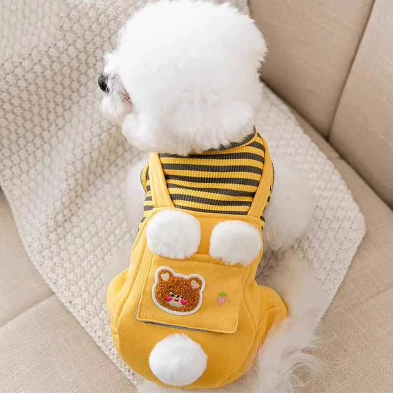 

Dog Four Legged Strap Pants Cute Cartoon Printing Warm Pet Clothing Winter Teddy Bomei Clothes 3D Wool Ball Dog Onesie