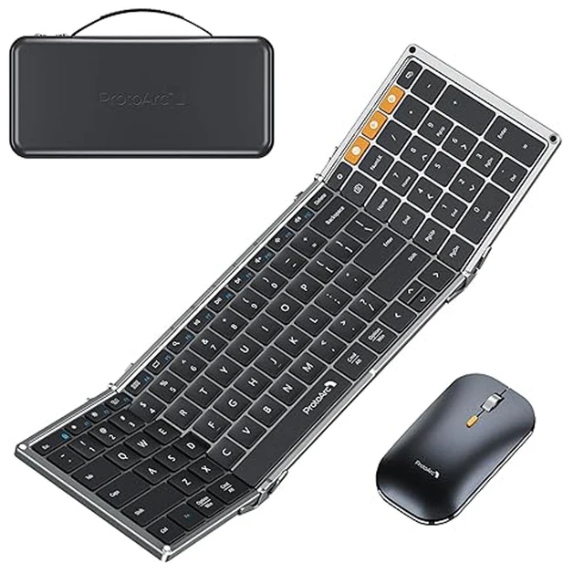 ProtoArc Foldable Keyboard and Mouse XKM01 True Full-Size Folding Wireless Keyboard Mouse for Business Travel Portable Office