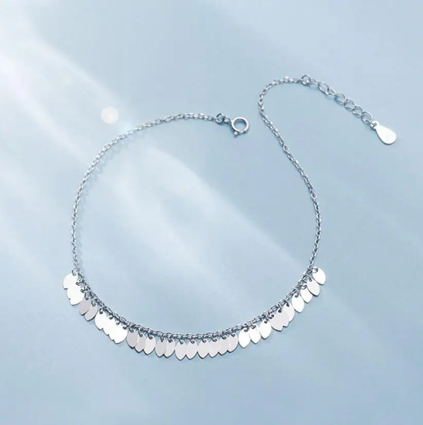 925 Sterling Silver Sweet Wafer Tassel Chain Anklets For Women DA2353 anklet bracelets silver anklets ankle chain