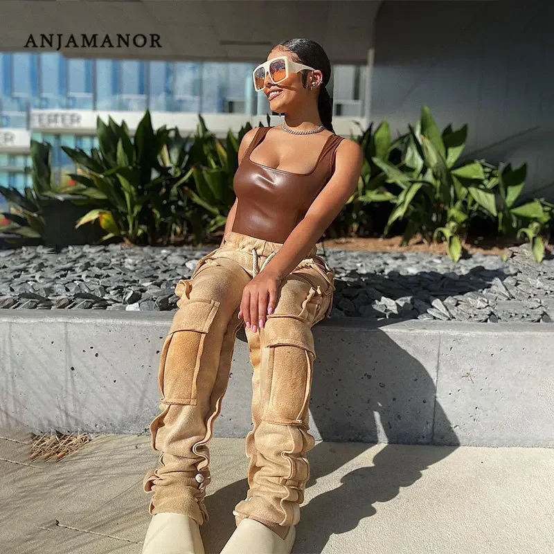 Anjamanor Multi Pocket Drawstring Stacked Sweatpants Street Style Tie Dye Cargo  Pants Y2k Clothes Women 2021 Trousers D13-de31 - Pants & Capris - AliExpress