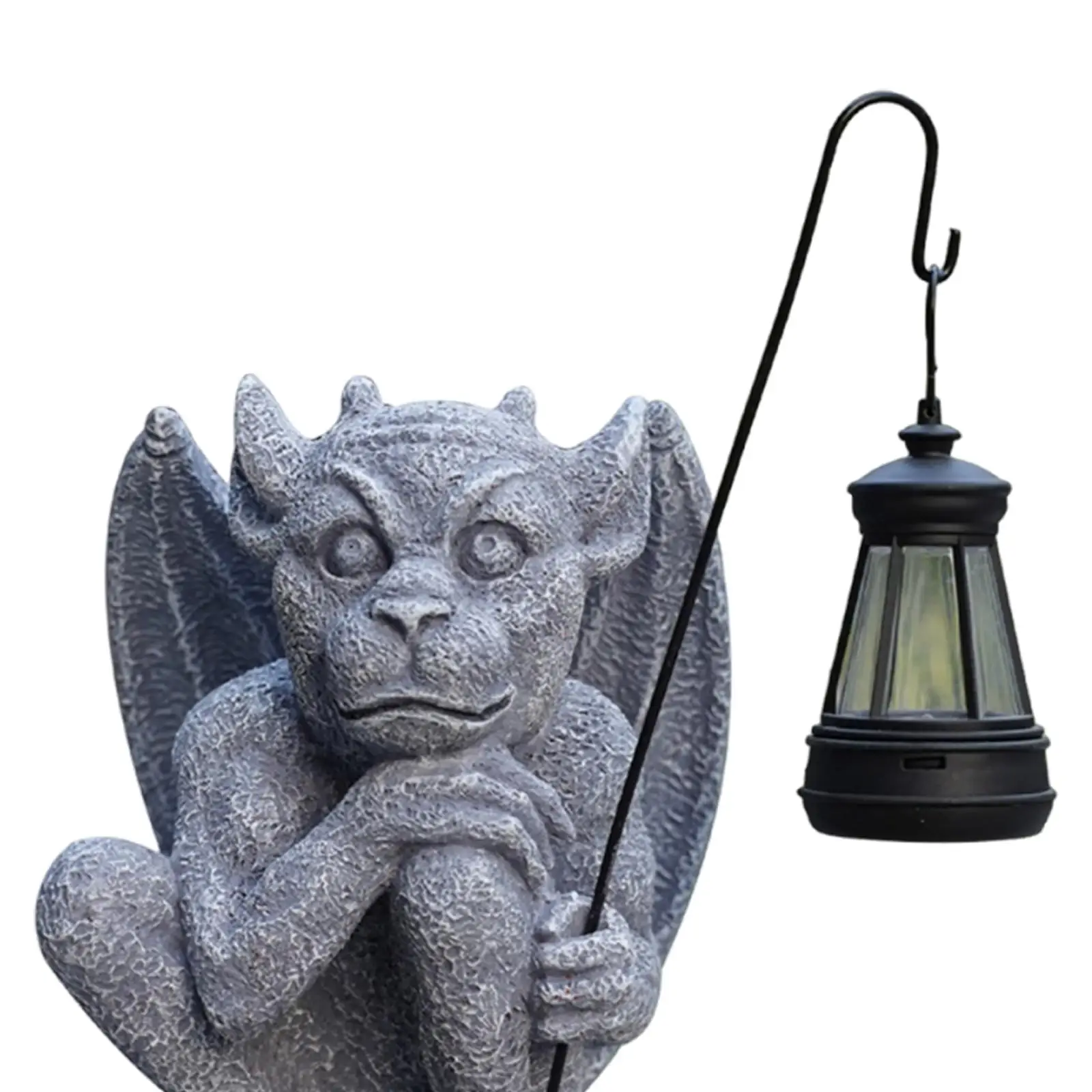 Garden Guardian Statue with Solar Light Waterproof Gothic Lamp Lantern Decorative Lighting for Flower Bed Lawn Yard Patio Porch