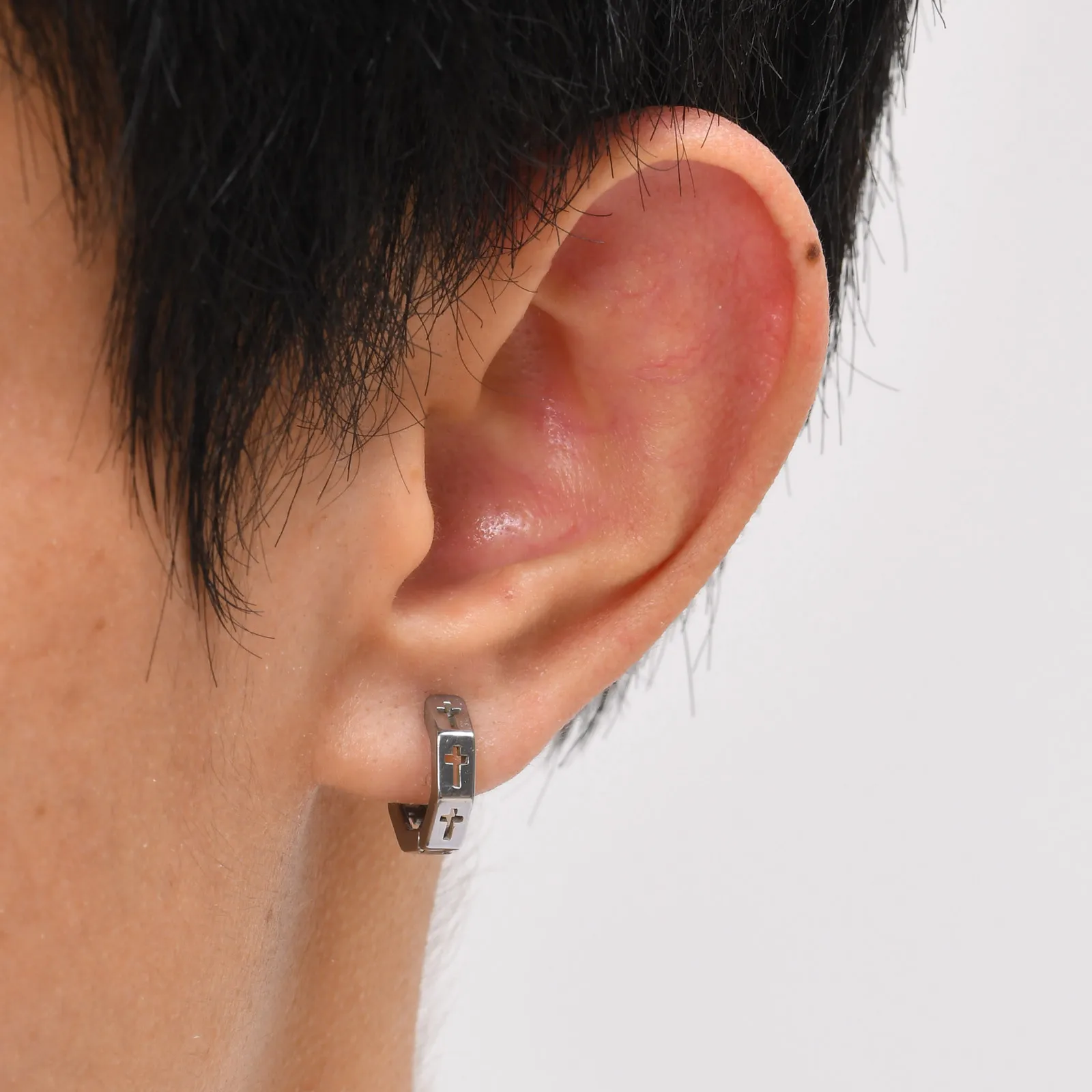 Hollow Cross Hoop Earrings for Men Boys,Stainless Steel Geometric Huggies Earrings,Trendy Hip Hop Rock Cool Jewelry Accessories