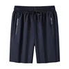 Outdoor Shorts Men Zippered Pocket Shorts Men's Knee-length Ice Silk Beach Shorts with Zipper Pockets Drawstring for Holiday 2