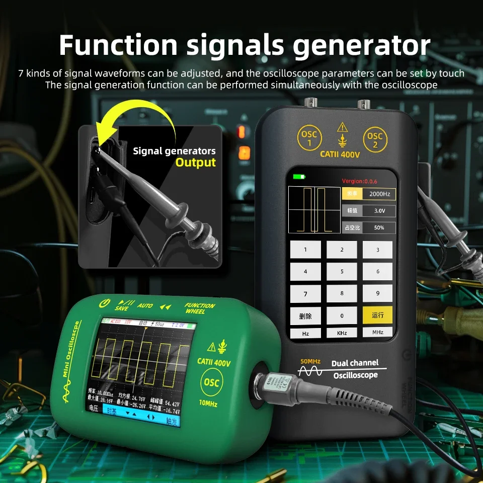 Touch Screen Digital Oscilloscope + Signal Generator Dual Channel 50MHz Automatic BSIDE O2 Graphic Tester digital oscilloscope signal generator