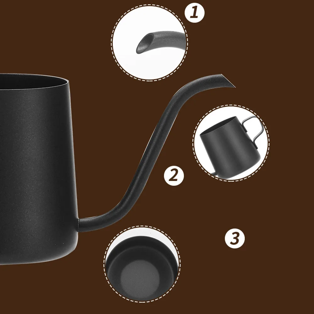 304 스테인리스강 주둥이 주전자 위에 붓는 구즈넥 주둥이 차 냄비, 내열성 및 내구성, 250/350ml, 1 개