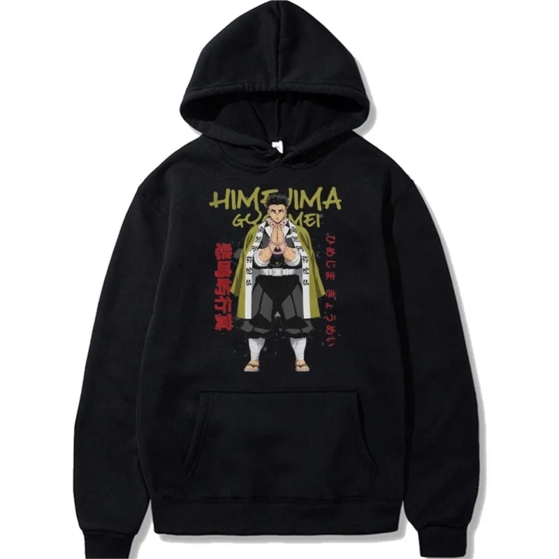 

Anime Hoodie Demon Slayer Print Hooded Pullover Men Spring Fashion Black Fleece Sweatshirt Male Long Sleeves Hoodies Unisex