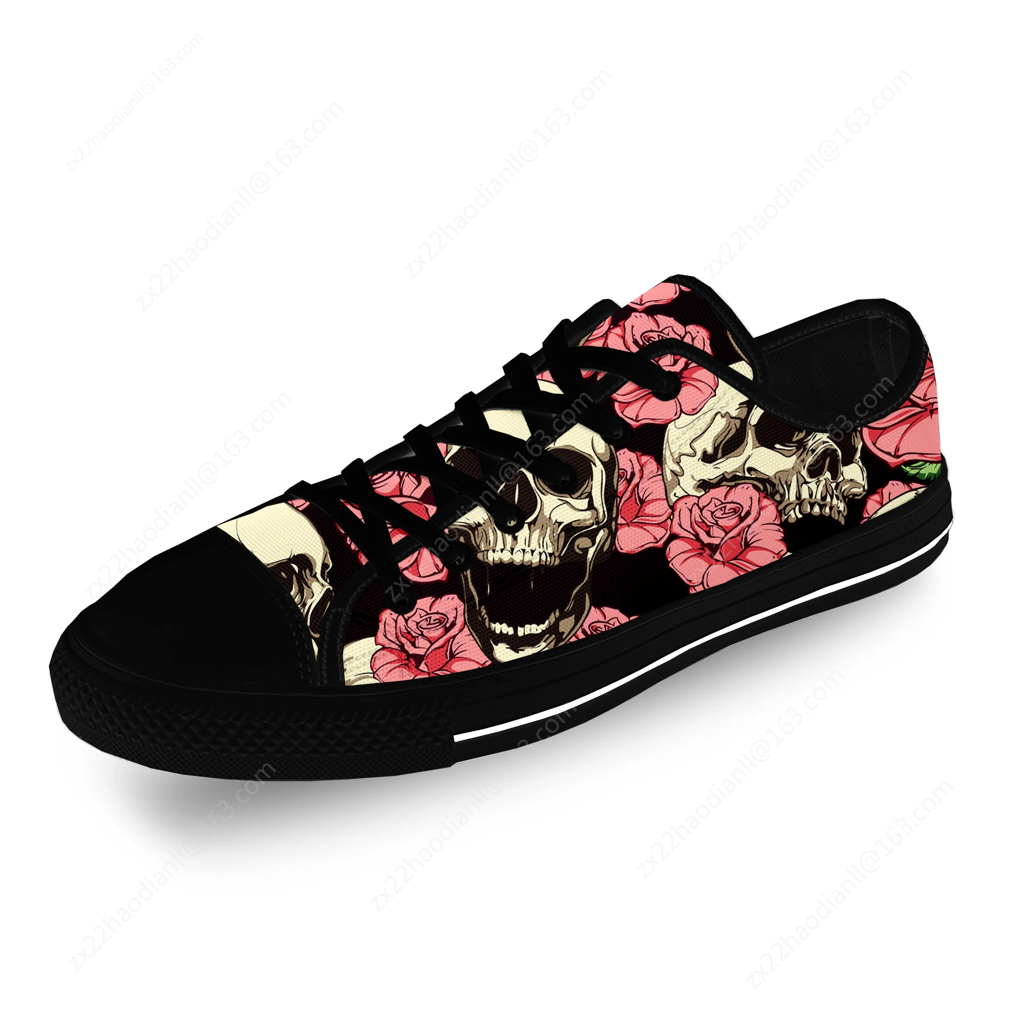 Sugar Skull Rose Flower Hot Funny Casual Cloth Fashion 3D Print Low Top Canvas Shoes Men Women Lightweight Breathable Sneakers