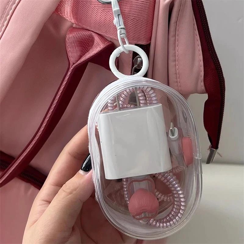 Black White Oval PVC Transparent Cosmetic Bag Organizer Doll Display Bag Portable Earphone Coin Data Cable Charger Storage Pouch storage bag