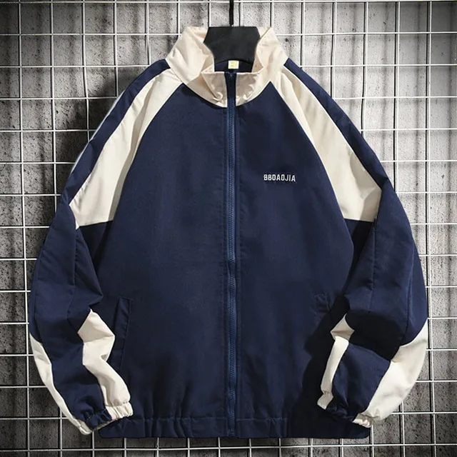 Winter Jacket Men High Street Patchwork Color Block Windbreaker 