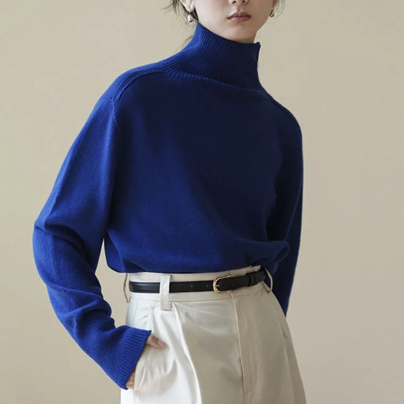 

Элегантный женский свитер с высоким воротом, мягкие вязаные базовые пуловеры, Свободный теплый женский трикотажный джемпер с круглым вырезом