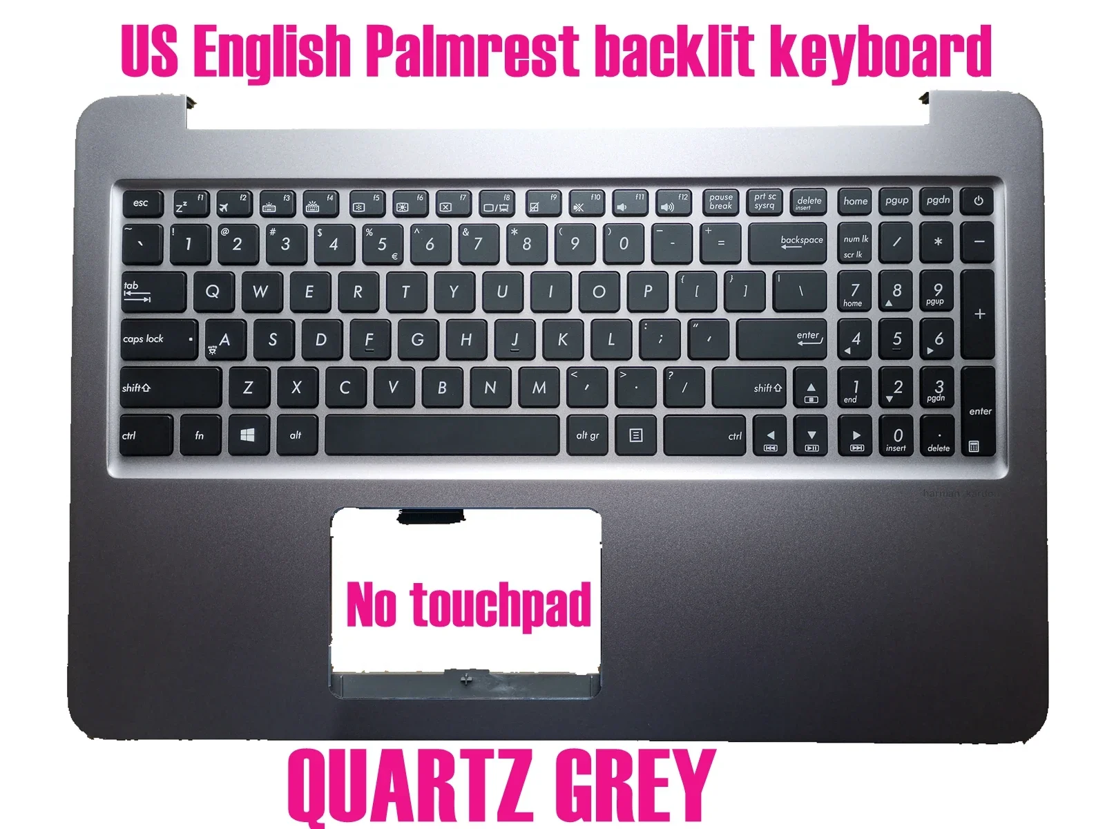 US Quartz Grey Palmrest Backlit keyboard for Asus UX510U/UX510UX - Main Image