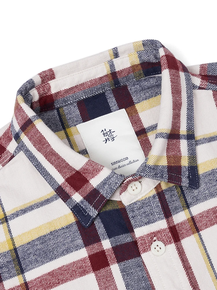 Denim Shirt SIMWOOD High Standard Series Autumn 280gsm Flannel Fabric Plaid Shirts Oversize Check