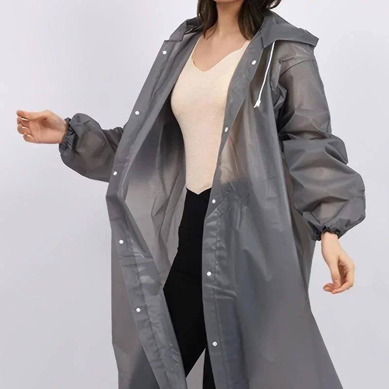 Lightweight Reusable Hooded Raincoat for Women-Waterproof EVA Rain Poncho for Outdoor Activities