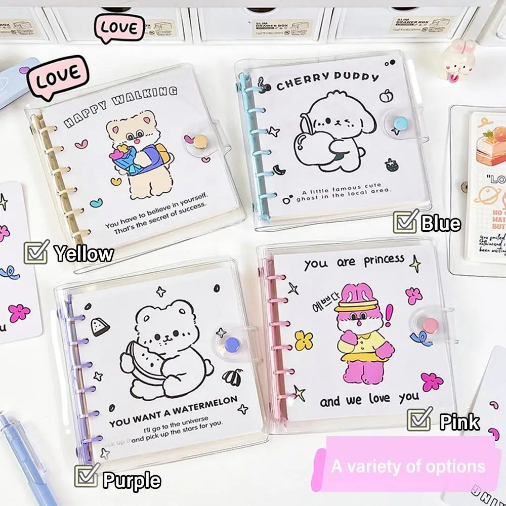 

6 Ring Loose-leaf Notebook High Quality Transparent Shell Rabbit/Dog/Bear Hand Account Book Removable Diary Book Students Gift
