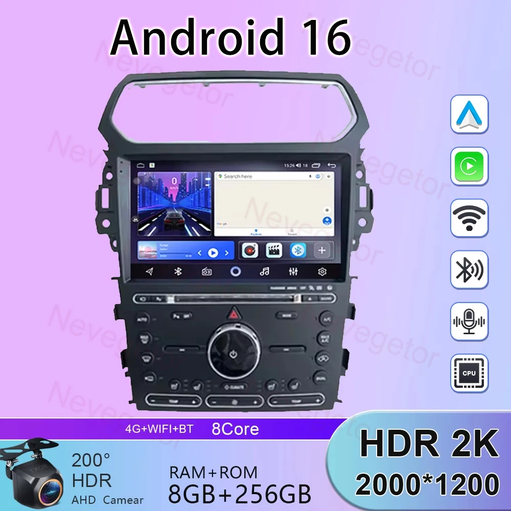Para Ford Explorer 5 2011-2019 Android 15 Radio de coche navegación Carplay GPS reproductor Multimedia WiFi + 4G estéreo unidad principal automática QLED 1