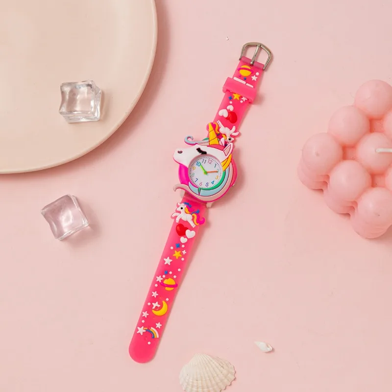 Cartoon Children's 3D Unicorn Silicone Watch Set for Boys and Girls, Simple Digital Quartz Watch Set