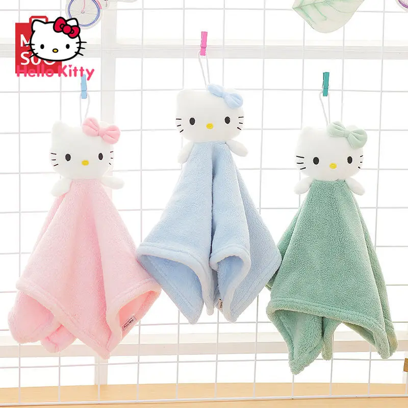 

Hello Kitty Cute Cartoon Hanging Hand Towel To Wipe Hands Absorbent Kitchen Bathroom Coral Fleece Towel