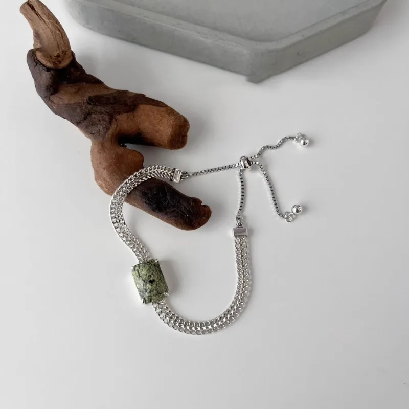 Ventfille 925 Sterling Silver Geometry Block Bracciale Per Le Donne Ragazza Mossy Stone Snake Bone Chain Jewelry Gift Dropshipping