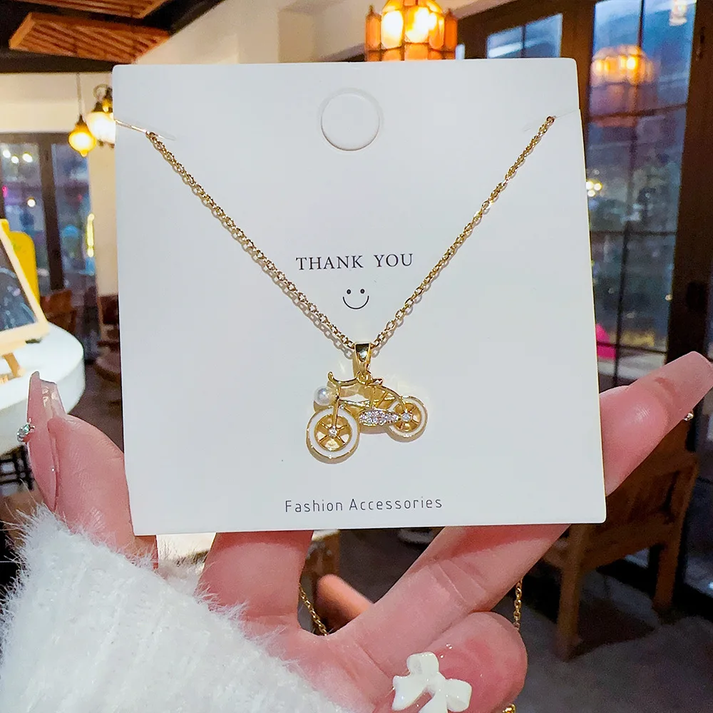 

Light Luxury Gold Bike Cycle Bicycle Design Charms Pendant Colorfast Titanium Steel Necklace Women's Neckchain Collar Chain