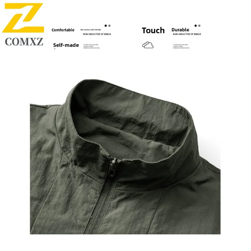 Men Spring Autumn Workwear Jacket Windproof Waterproof Stand Collar Parka with Multi-Pockets Breathable Membrane Outdoor Travel