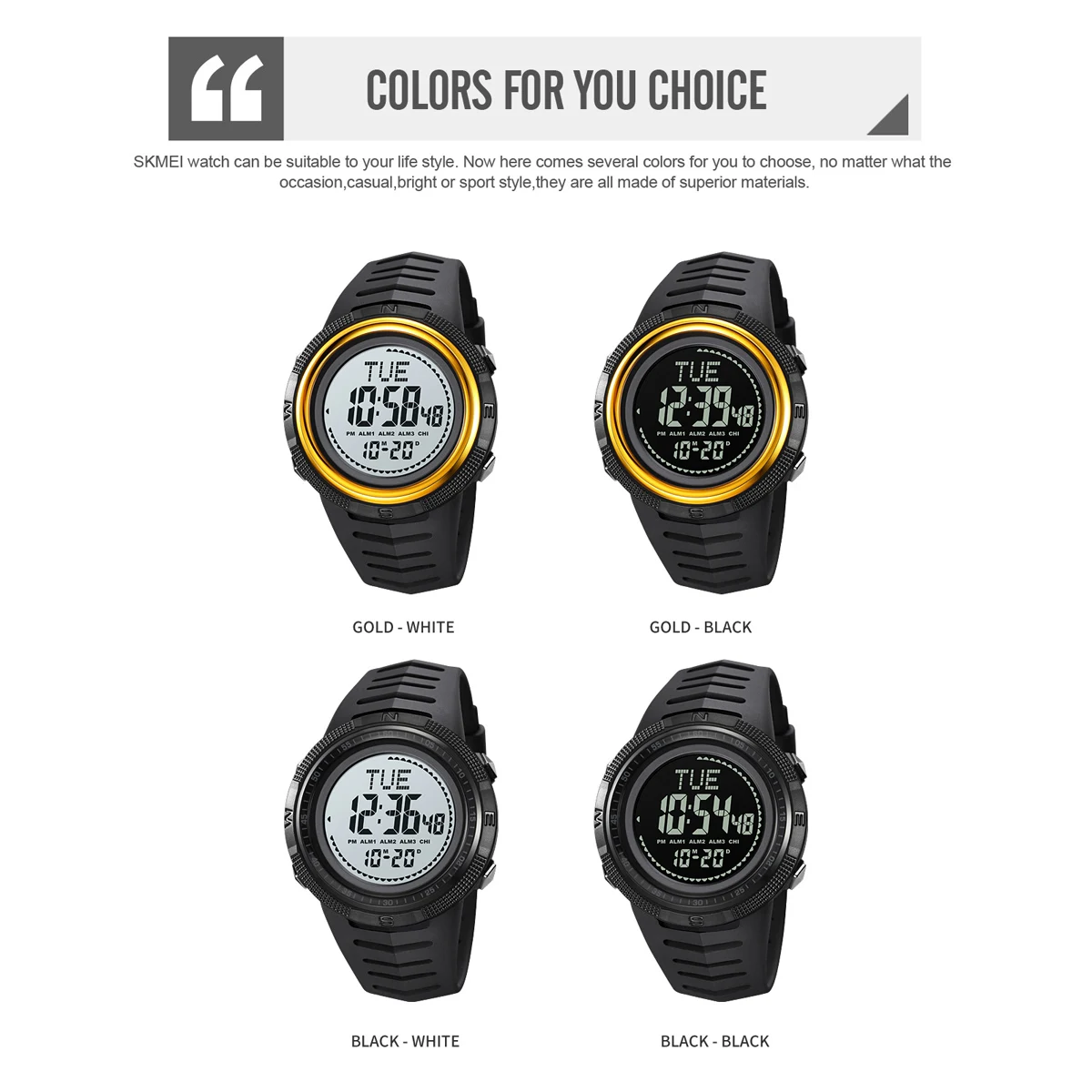 SKMEI Watch Fashion Sport Man Watch Waterproof Digital Watch Compass Alarm Countdown Military Electronic LED Wristwatch For Men