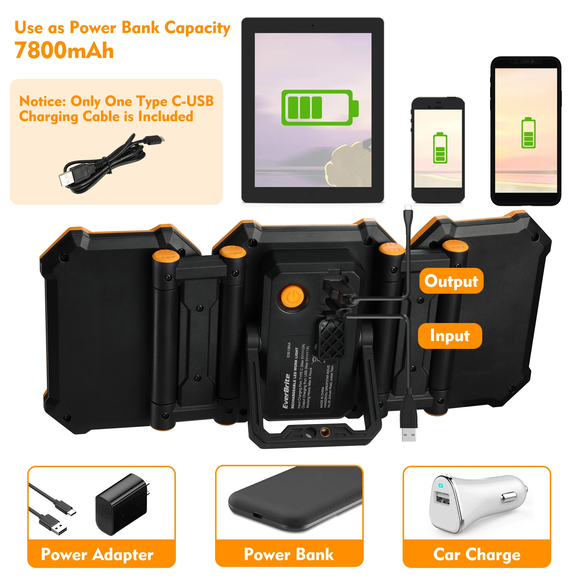 EverBrite 3000LM LED Work Lights 7800mAh Rechargeable Work Light Cordless Battery Powered Light for Car Repairing