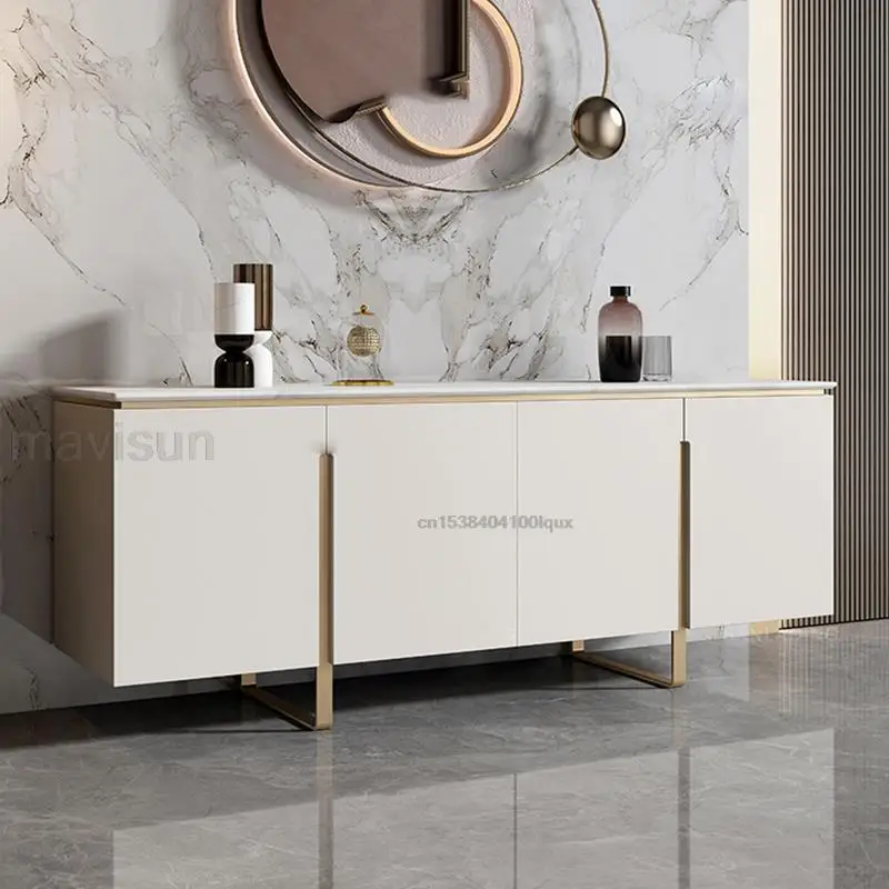 New Dining Room Showcase Auxiliary Furniture White Slate Top Wooden Full Kitchen Wall Storage Chest Of Drawers For Dishes