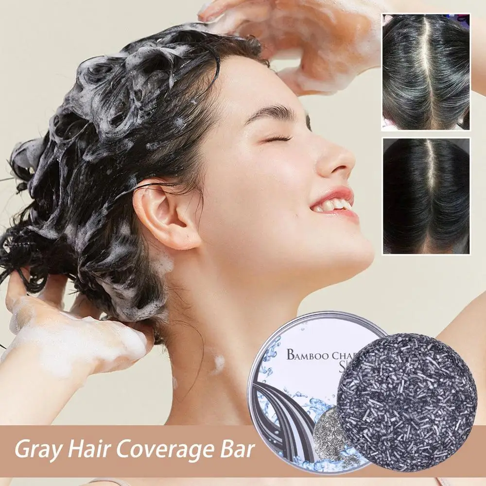 Description Picture 3 of item50g Soap Hair Darkening Shampoo Bar Repair Gray White Hair Color Dye Face Hair Body Shampoo Natural Organic Hair Conditioner