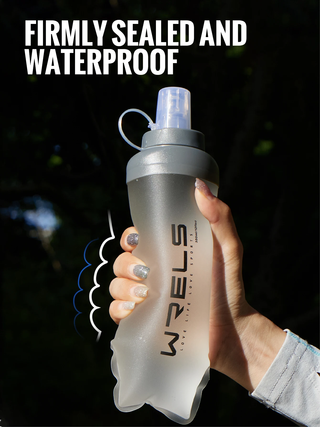 WRELS Water Bottle TPU Folding Soft Flask BPA-Free Collapsible Water Bottle for Hydration Vest Pack Running Hiking Water Bottle